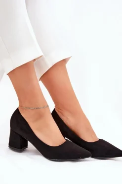 Outlet Czółenka Damskie Ze Szpiczastymi Noskami Na Słupku Czarne Merinette Damskie Czółenka Zamszowe|Czółenka Na Słupku