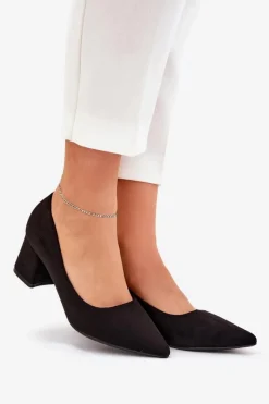 Outlet Czółenka Damskie Ze Szpiczastymi Noskami Na Słupku Czarne Merinette Damskie Czółenka Zamszowe|Czółenka Na Słupku