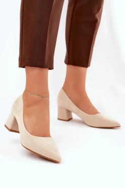 Online Boto Czółenka Damskie Ze Szpiczastymi Noskami Na Słupku Beżowe Merinette