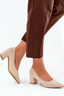 Online Boto Czółenka Damskie Ze Szpiczastymi Noskami Na Słupku Beżowe Merinette