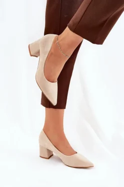 Online Boto Czółenka Damskie Ze Szpiczastymi Noskami Na Słupku Beżowe Merinette