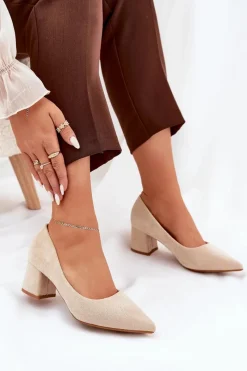 Online Boto Czółenka Damskie Ze Szpiczastymi Noskami Na Słupku Beżowe Merinette