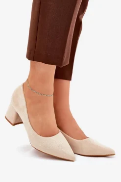 Online Boto Czółenka Damskie Ze Szpiczastymi Noskami Na Słupku Beżowe Merinette