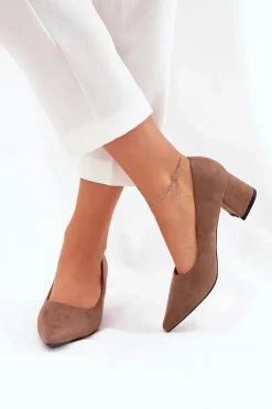 Czółenka Zamszowe|Czółenka Na Słupku>Boto Czółenka Damskie Ze Szpiczastymi Noskami Na Słupku Khaki Merinette