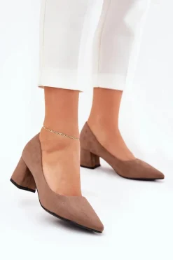 Czółenka Zamszowe|Czółenka Na Słupku>Boto Czółenka Damskie Ze Szpiczastymi Noskami Na Słupku Khaki Merinette