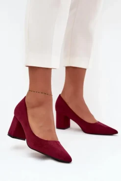 New Czółenka Damskie Ze Szpiczastymi Noskami Na Słupku Bordowe Pavira Damskie Czółenka Zamszowe|Czółenka Na Słupku