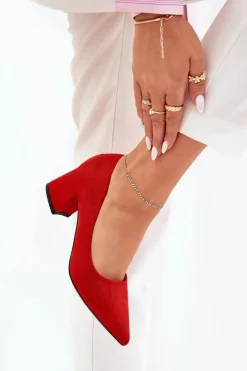 Czółenka Zamszowe|Czółenka Na Słupku>Boto Czółenka Damskie Ze Szpiczastymi Noskami Na Słupku Czerwone Merinette