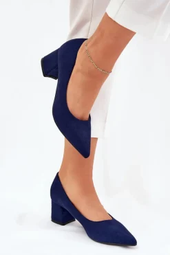 Clearance Boto Czółenka Damskie Ze Szpiczastymi Noskami Na Słupku Granatowe Merinette