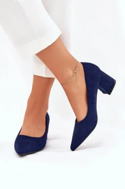 Clearance Boto Czółenka Damskie Ze Szpiczastymi Noskami Na Słupku Granatowe Merinette