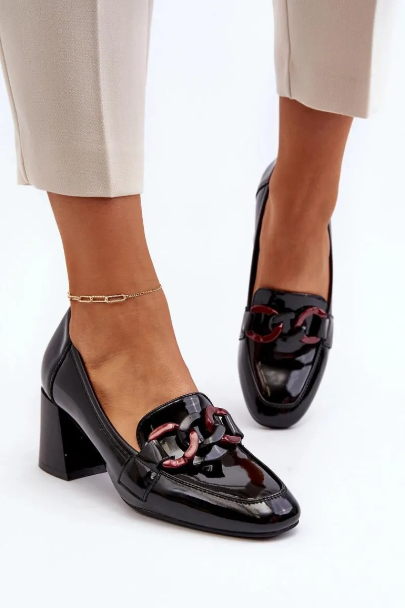 Hot Czółenka Lakierowane Z Łańcuchem Czarne Paliotte Damskie Czółenka Na Słupku|Czółenka Klasyczne