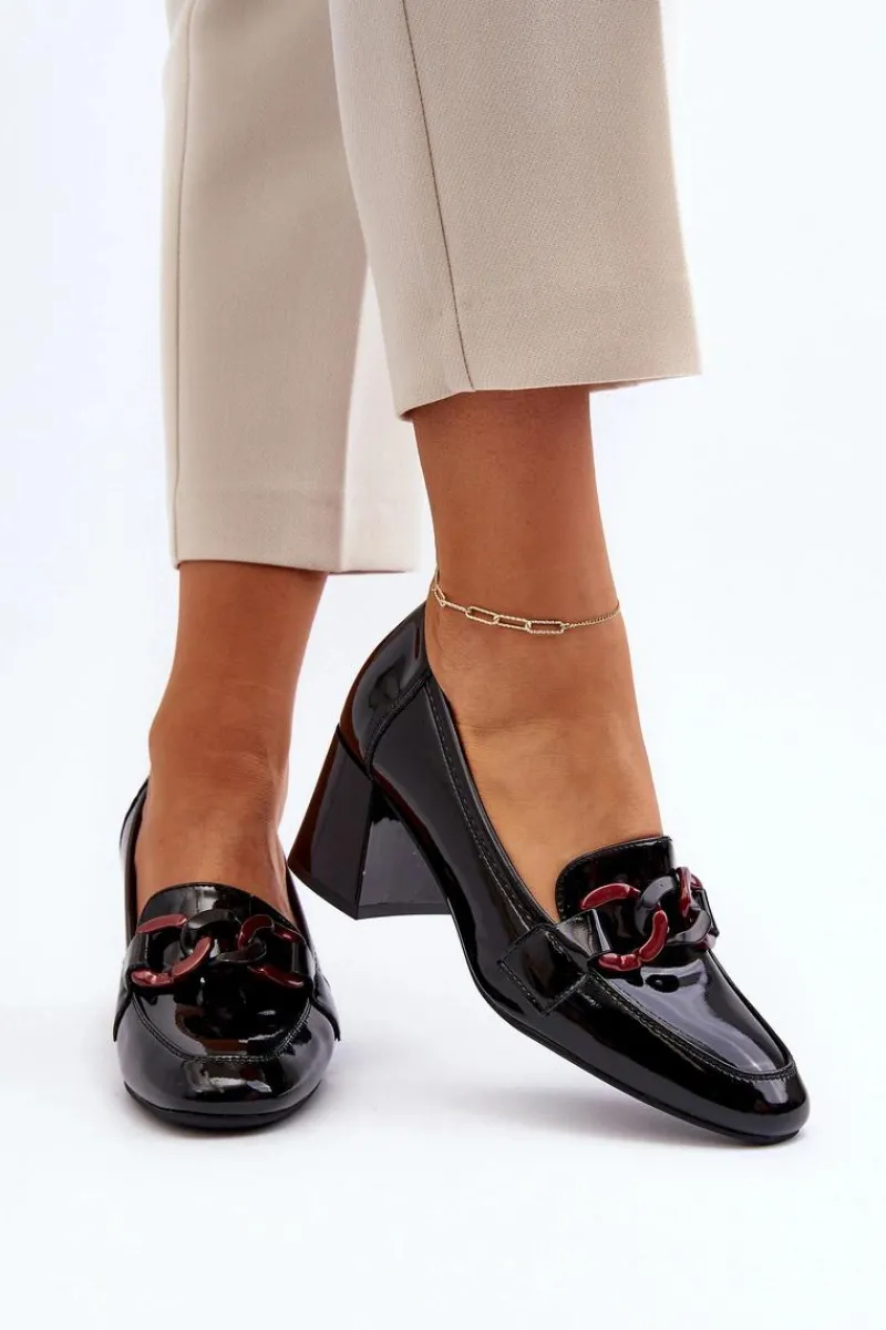 Hot Czółenka Lakierowane Z Łańcuchem Czarne Paliotte Damskie Czółenka Na Słupku|Czółenka Klasyczne