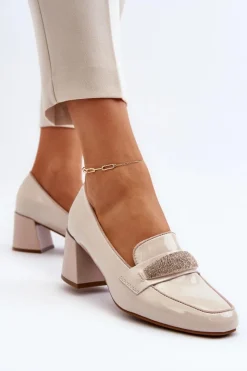 Czółenka Na Słupku|Czółenka Klasyczne>Buty damskie Vinceza Czółenka Lakierowane Z Ozdobą Beżowe Samassa