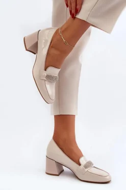 Czółenka Na Słupku|Czółenka Klasyczne>Buty damskie Vinceza Czółenka Lakierowane Z Ozdobą Beżowe Samassa