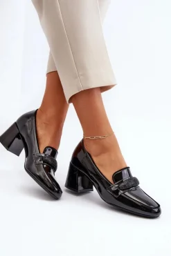 New Buty damskie Vinceza Czółenka Lakierowane Z Ozdobą Czarne Samassa