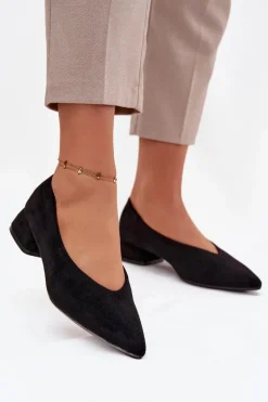 Czółenka Na Klocku Z Eko Zamsz Czarne Karielle Damskie Czółenka Klasyczne|Czółenka Zamszowe