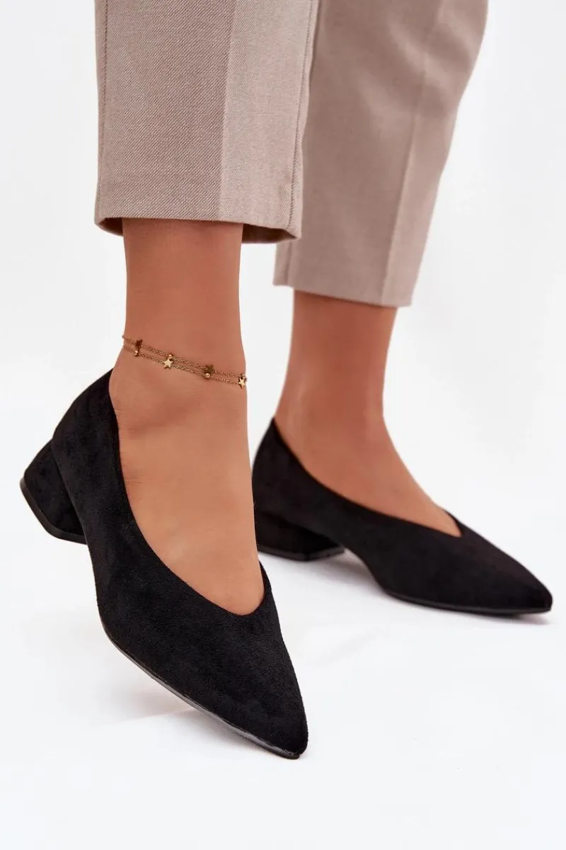 Czółenka Na Klocku Z Eko Zamsz Czarne Karielle Damskie Czółenka Klasyczne|Czółenka Zamszowe