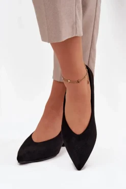 Czółenka Na Klocku Z Eko Zamsz Czarne Karielle Damskie Czółenka Klasyczne|Czółenka Zamszowe