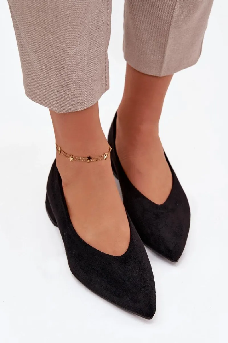 Czółenka Na Klocku Z Eko Zamsz Czarne Karielle Damskie Czółenka Klasyczne|Czółenka Zamszowe