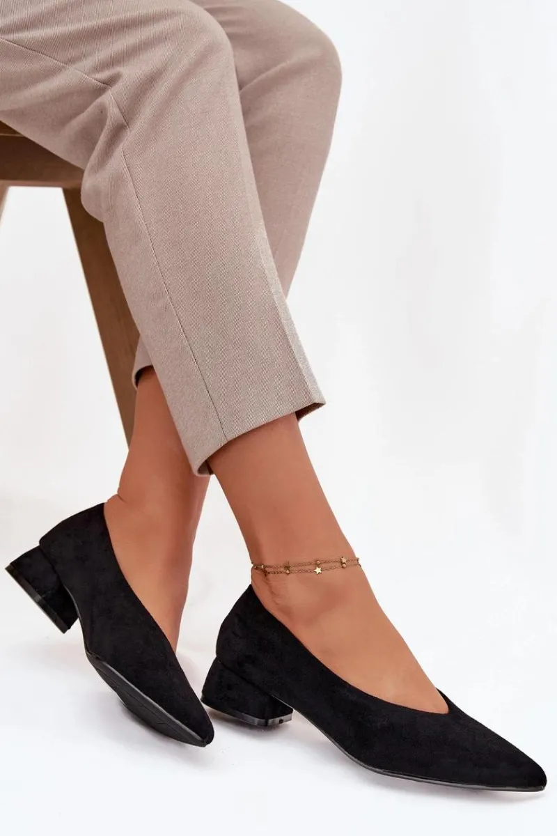 Czółenka Na Klocku Z Eko Zamsz Czarne Karielle Damskie Czółenka Klasyczne|Czółenka Zamszowe