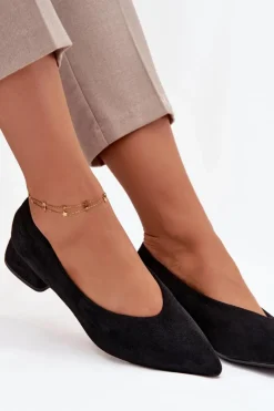 Czółenka Na Klocku Z Eko Zamsz Czarne Karielle Damskie Czółenka Klasyczne|Czółenka Zamszowe