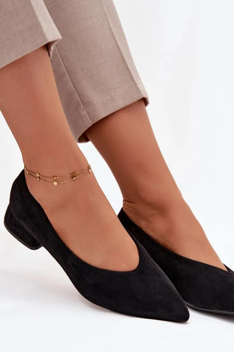 Czółenka Na Klocku Z Eko Zamsz Czarne Karielle Damskie Czółenka Klasyczne|Czółenka Zamszowe