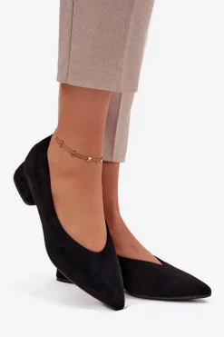 Czółenka Na Klocku Z Eko Zamsz Czarne Karielle Damskie Czółenka Klasyczne|Czółenka Zamszowe