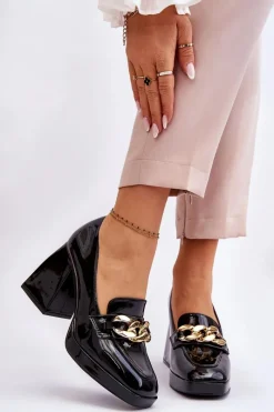 Discount Czółenka Na Masywnym Obcasie Czarne Nataly Damskie Czółenka Na Platformie|Czółenka Na Słupku