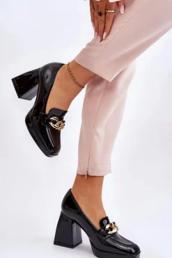 Discount Czółenka Na Masywnym Obcasie Czarne Nataly Damskie Czółenka Na Platformie|Czółenka Na Słupku