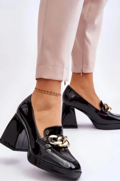 Discount Czółenka Na Masywnym Obcasie Czarne Nataly Damskie Czółenka Na Platformie|Czółenka Na Słupku