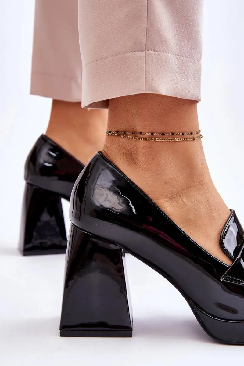 Discount Czółenka Na Masywnym Obcasie Czarne Nataly Damskie Czółenka Na Platformie|Czółenka Na Słupku