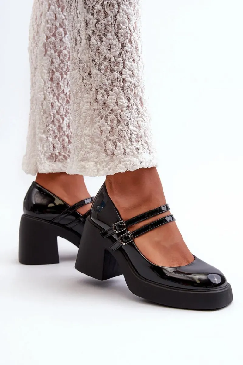 Czółenka Na Platformie|Czółenka Na Słupku>Boto Czółenka Na Masywnym Obcasie Lakierowane Czarne Halmina
