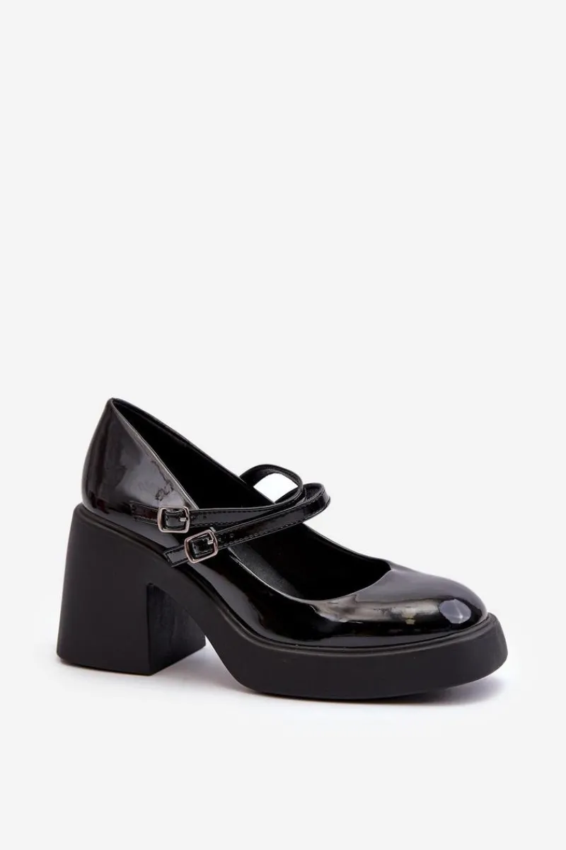 Czółenka Na Platformie|Czółenka Na Słupku>Boto Czółenka Na Masywnym Obcasie Lakierowane Czarne Halmina