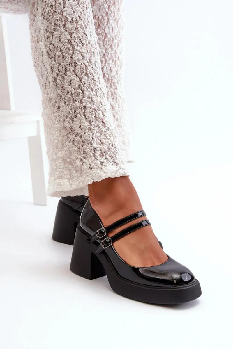 Czółenka Na Platformie|Czółenka Na Słupku>Boto Czółenka Na Masywnym Obcasie Lakierowane Czarne Halmina
