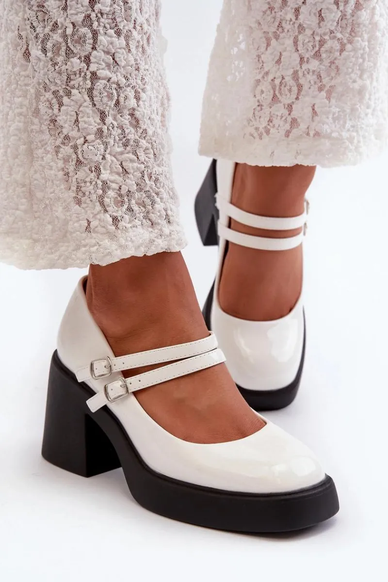 Hot Czółenka Na Masywnym Obcasie Lakierowane Białe Halmina Damskie Czółenka Na Platformie|Czółenka Na Słupku