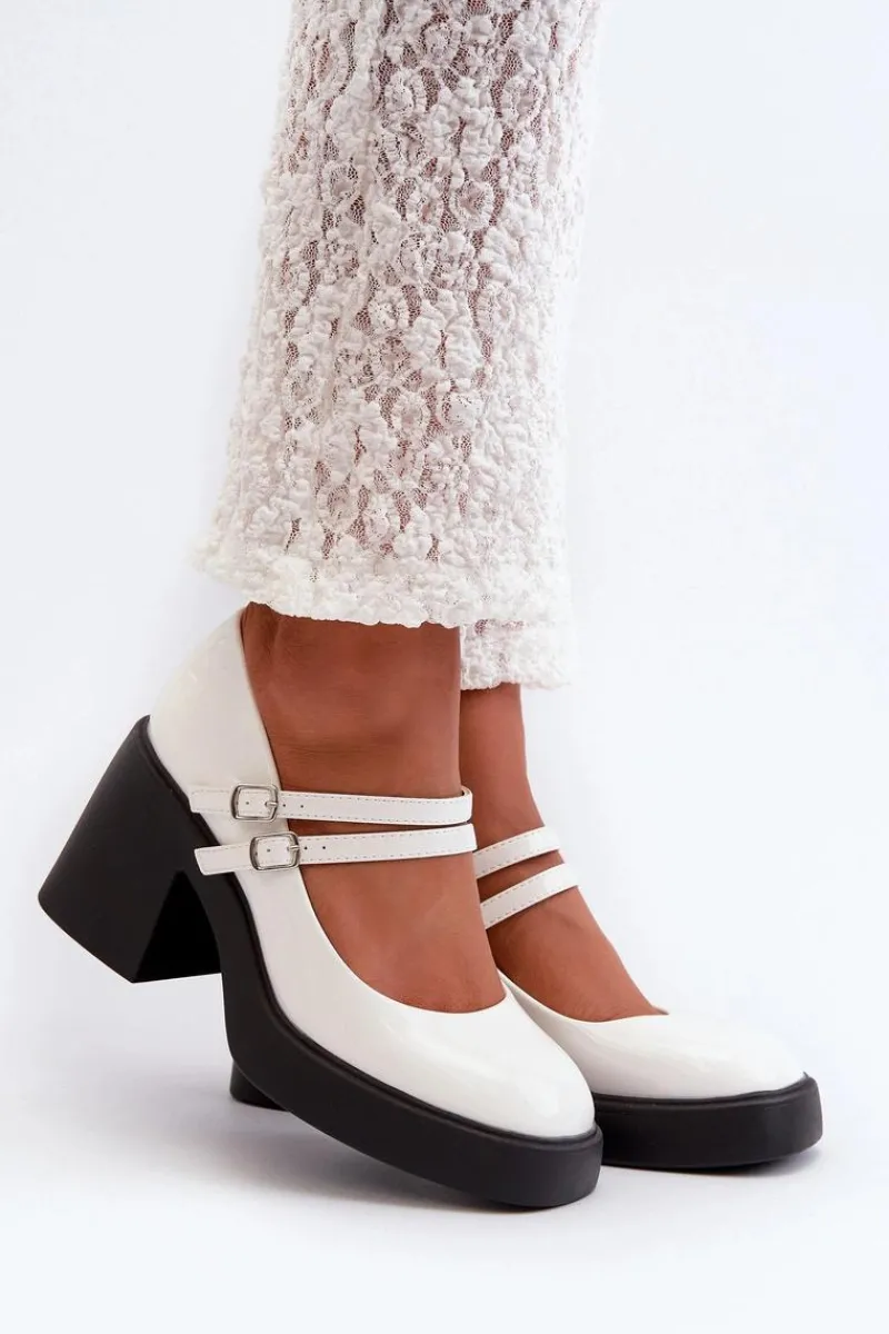 Hot Czółenka Na Masywnym Obcasie Lakierowane Białe Halmina Damskie Czółenka Na Platformie|Czółenka Na Słupku