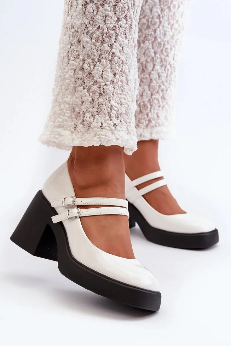 Hot Czółenka Na Masywnym Obcasie Lakierowane Białe Halmina Damskie Czółenka Na Platformie|Czółenka Na Słupku