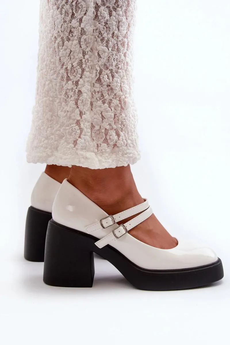 Hot Czółenka Na Masywnym Obcasie Lakierowane Białe Halmina Damskie Czółenka Na Platformie|Czółenka Na Słupku