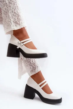 Hot Czółenka Na Masywnym Obcasie Lakierowane Białe Halmina Damskie Czółenka Na Platformie|Czółenka Na Słupku