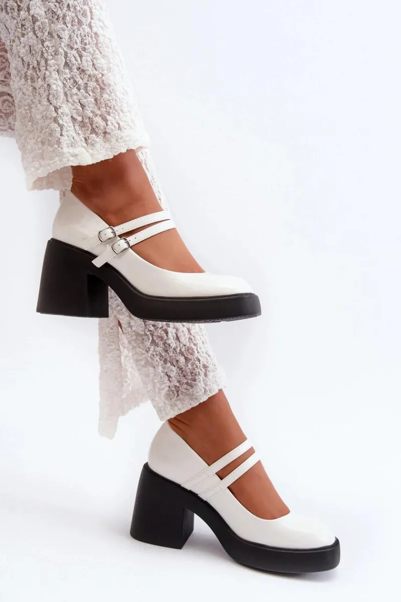 Hot Czółenka Na Masywnym Obcasie Lakierowane Białe Halmina Damskie Czółenka Na Platformie|Czółenka Na Słupku