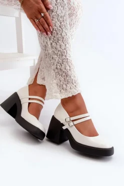 Hot Czółenka Na Masywnym Obcasie Lakierowane Białe Halmina Damskie Czółenka Na Platformie|Czółenka Na Słupku