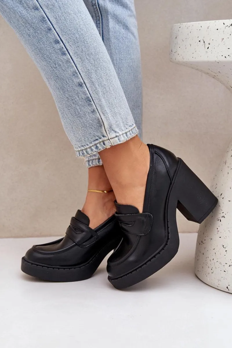 Czółenka Na Słupku|Czółenka Klasyczne>Boto Czółenka Na Masywnym Słupku Z Eko Skóry Czarne Eminza