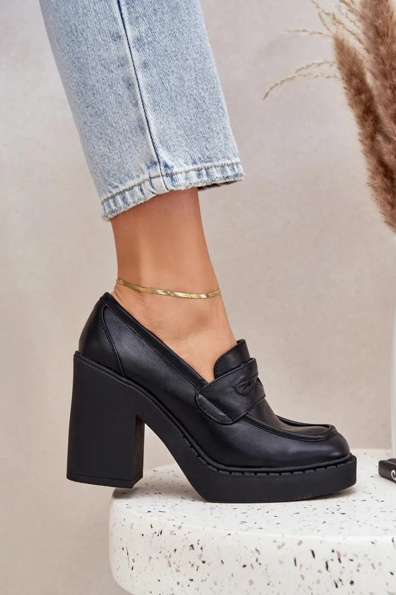 Czółenka Na Słupku|Czółenka Klasyczne>Boto Czółenka Na Masywnym Słupku Z Eko Skóry Czarne Eminza