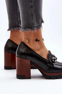 Buty damskie Vinceza Czółenka Na Masywnym Słupku Z Ozdobą Czarne Oradna