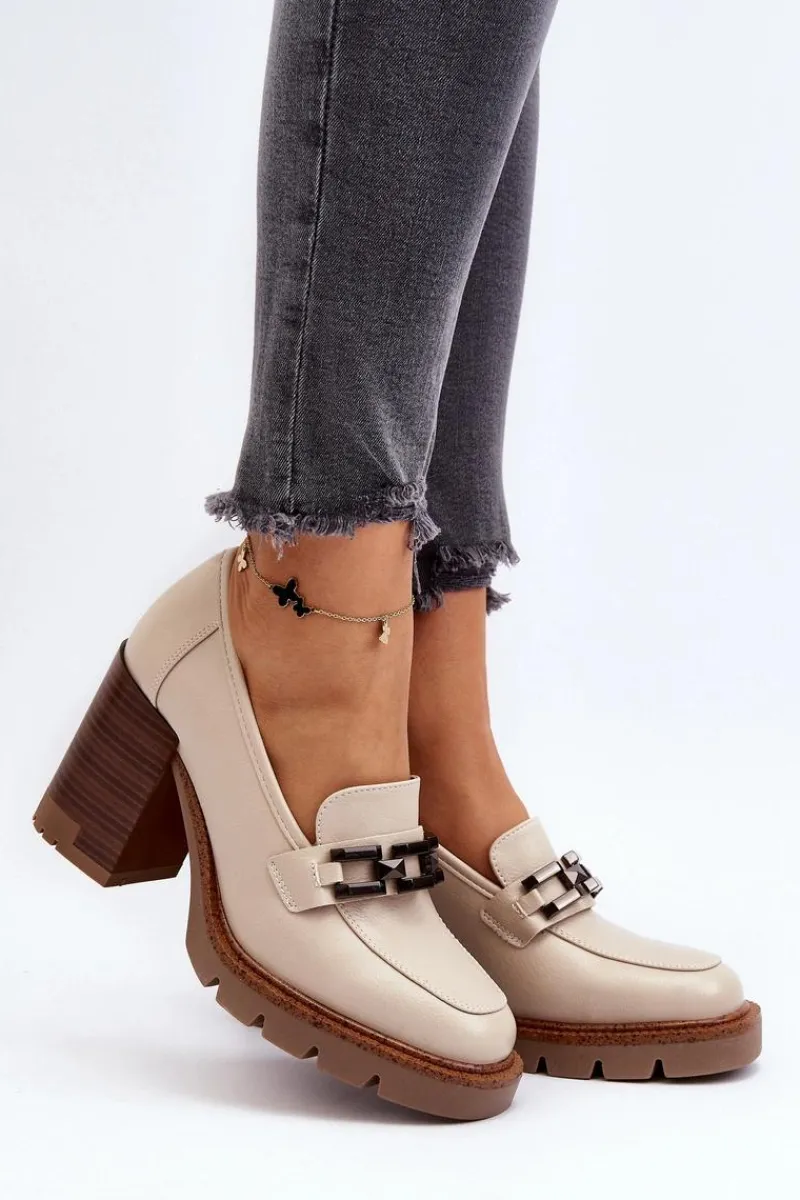 Czółenka Na Słupku|Czółenka Klasyczne>Buty damskie Vinceza Czółenka Na Masywnym Słupku Z Ozdobą Beżowe Oradna