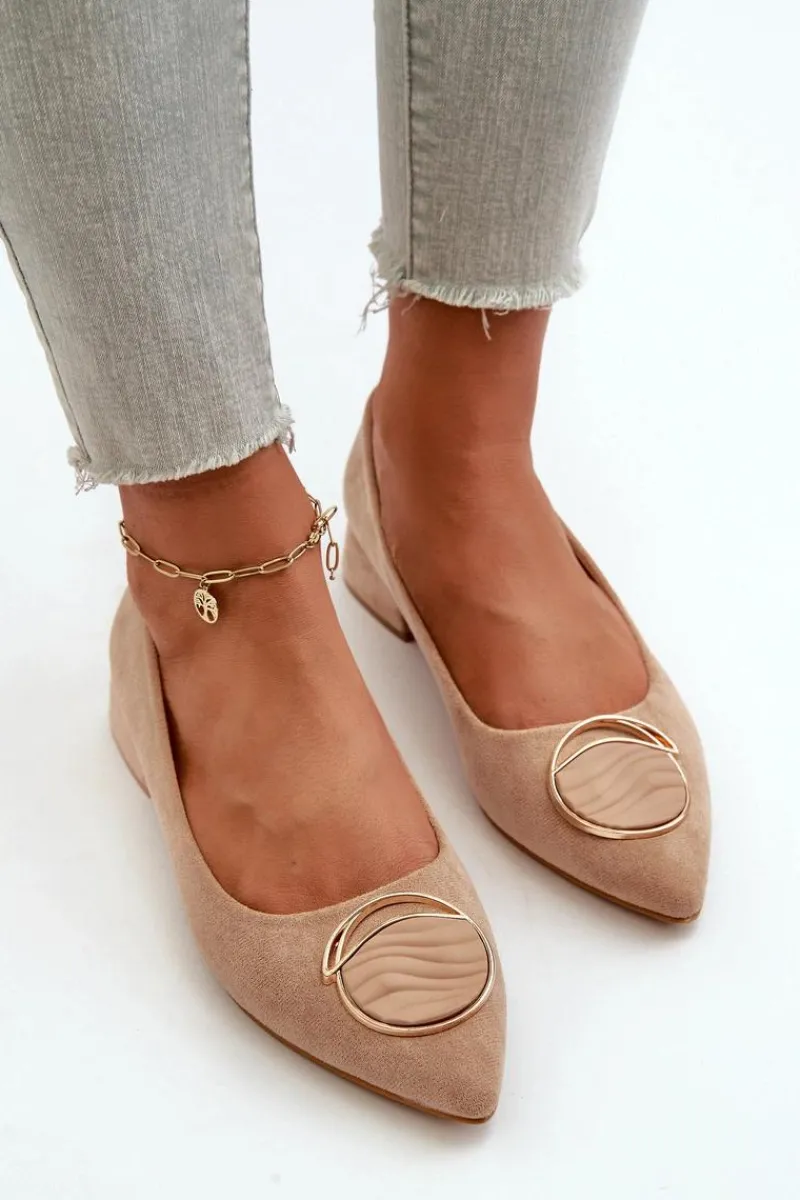 Czółenka Klasyczne>Damskie buty S.Barski Czółenka Na Niskim Obcasie Z Eko Zamszu S.Barski KV27-037 Beżowe Beżowy