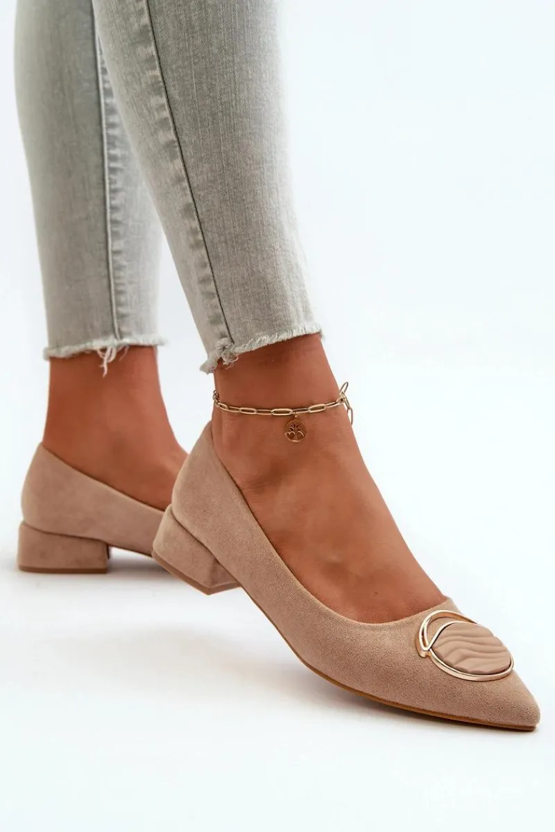 Czółenka Klasyczne>Damskie buty S.Barski Czółenka Na Niskim Obcasie Z Eko Zamszu S.Barski KV27-037 Beżowe Beżowy