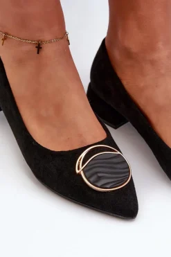 Damskie buty S.Barski Czółenka Na Niskim Obcasie Z Eko Zamszu S.Barski KV27-037 Czarne Czarny