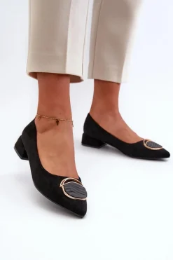 Damskie buty S.Barski Czółenka Na Niskim Obcasie Z Eko Zamszu S.Barski KV27-037 Czarne Czarny