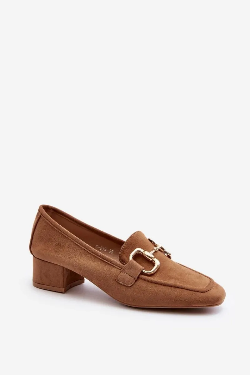 Best Boto Czółenka Na Niskim Obcasie Klocku Z Ozdobą Camel Dolvira