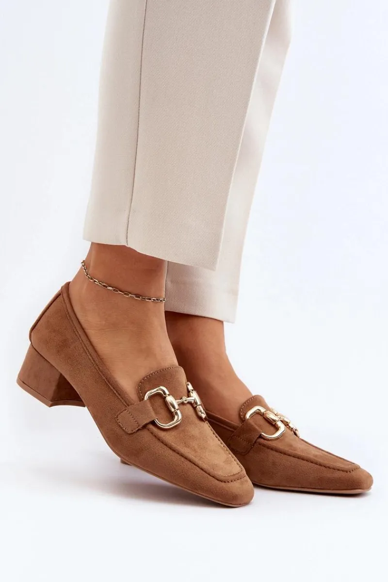 Best Boto Czółenka Na Niskim Obcasie Klocku Z Ozdobą Camel Dolvira